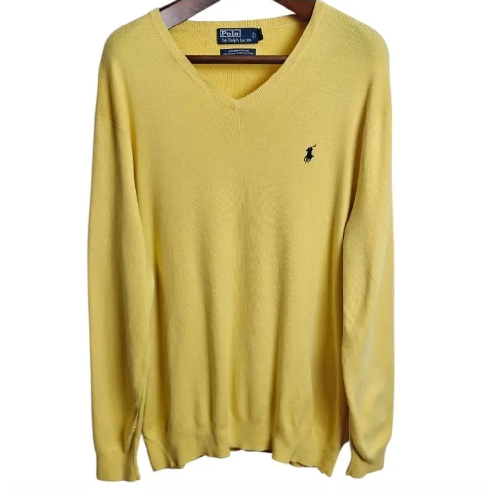Polo by Ralph Lauren Men's V-Neck Sweater in Sunny Yellow Size XLT